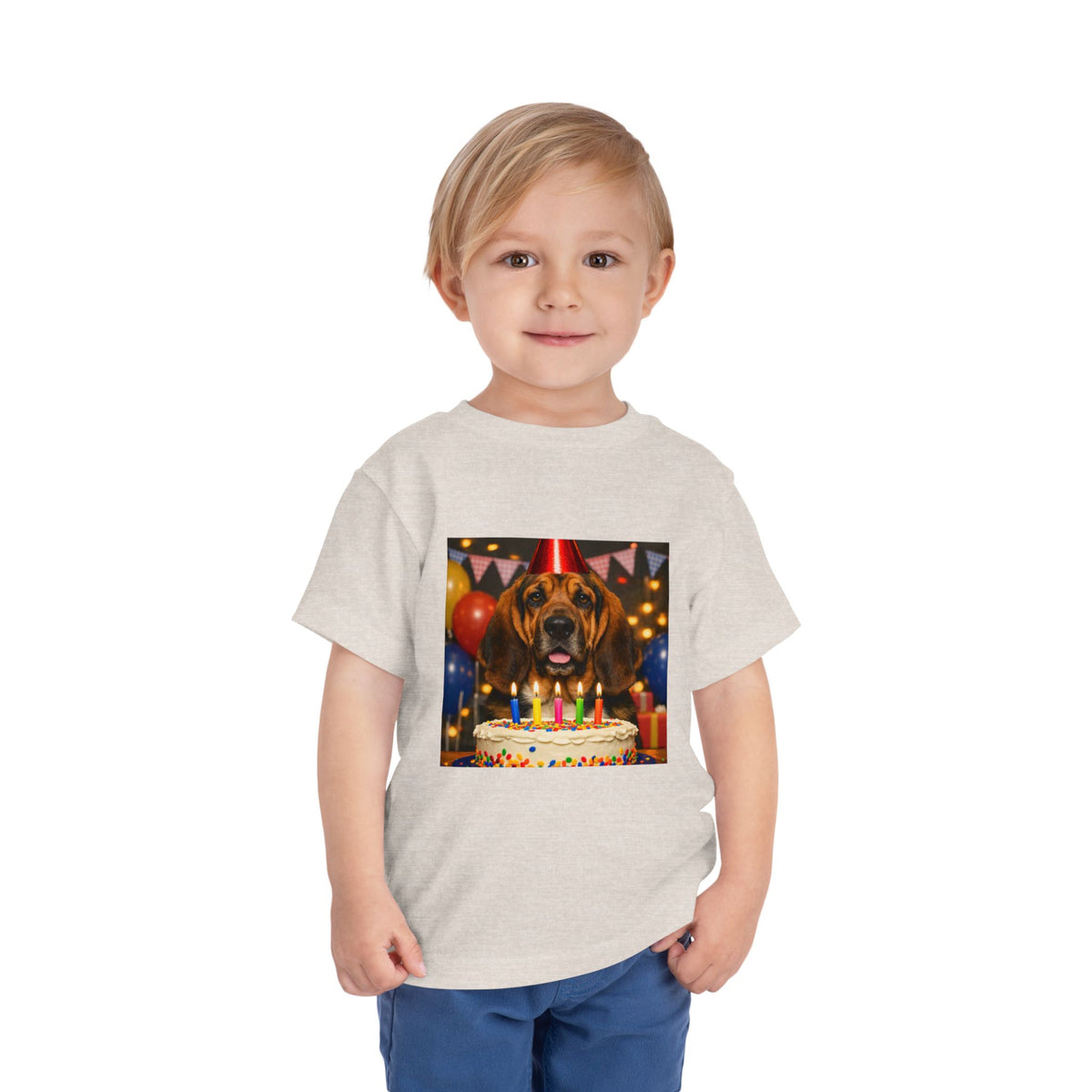 Birthday Buddy Bloodhound Toddler Unisex Short Sleeve Crewneck Tee