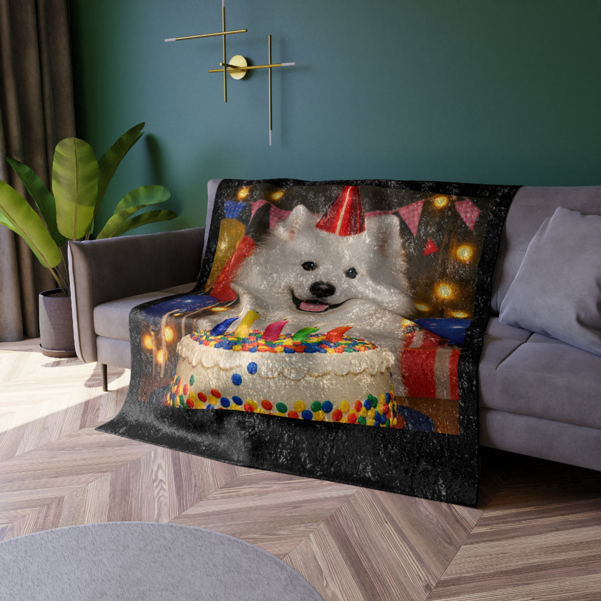 Birthday Buddy Samoyed Crushed Velvet Blanket