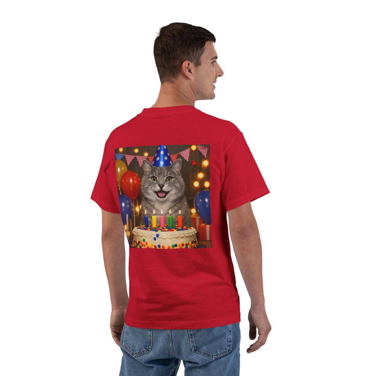 Birthday Buddy Cat Men's Short-Sleeve Crewneck Tee