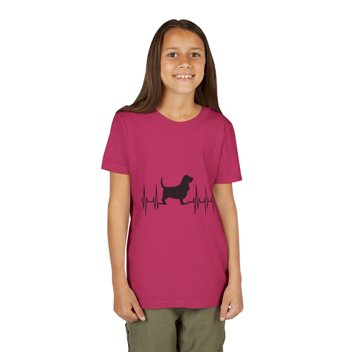 My Heart Beats For Bassets Youth Unisex Short Sleeve Crewneck Tee