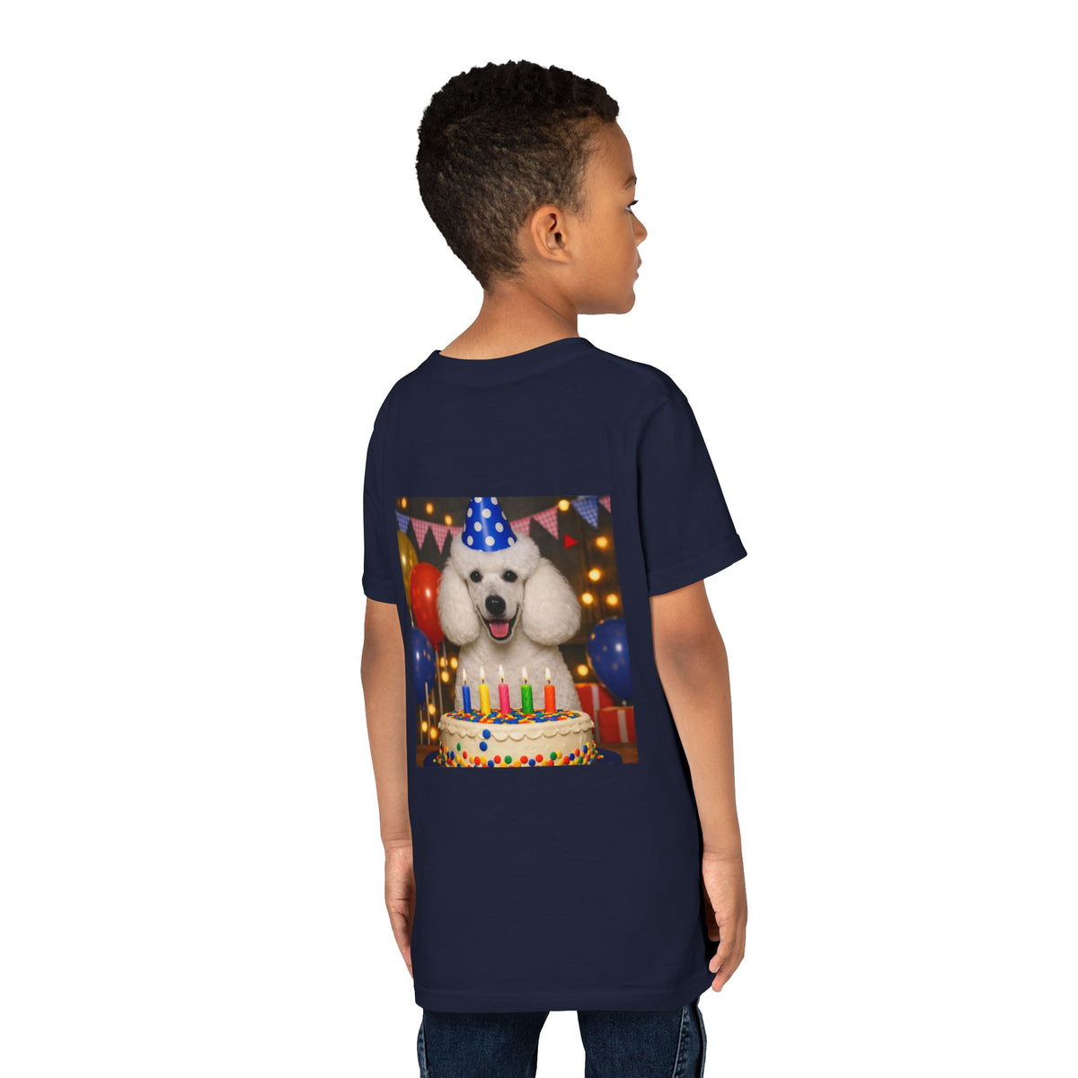 Birthday Buddy Poodle Youth Unisex Short Sleeve Crewneck Tee