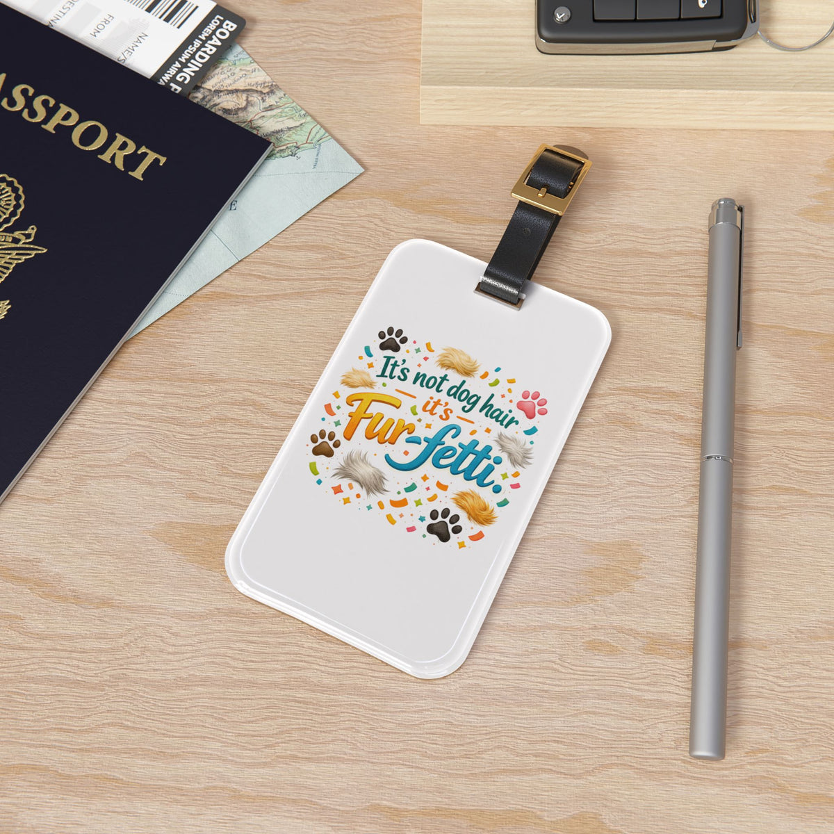 Fur-Fetti Dog Leather Strap Luggage Tag