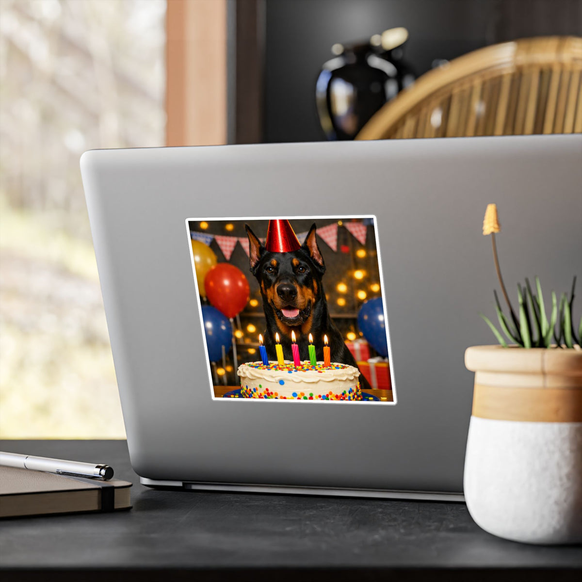 Birthday Buddy Doberman Vinyl Decal