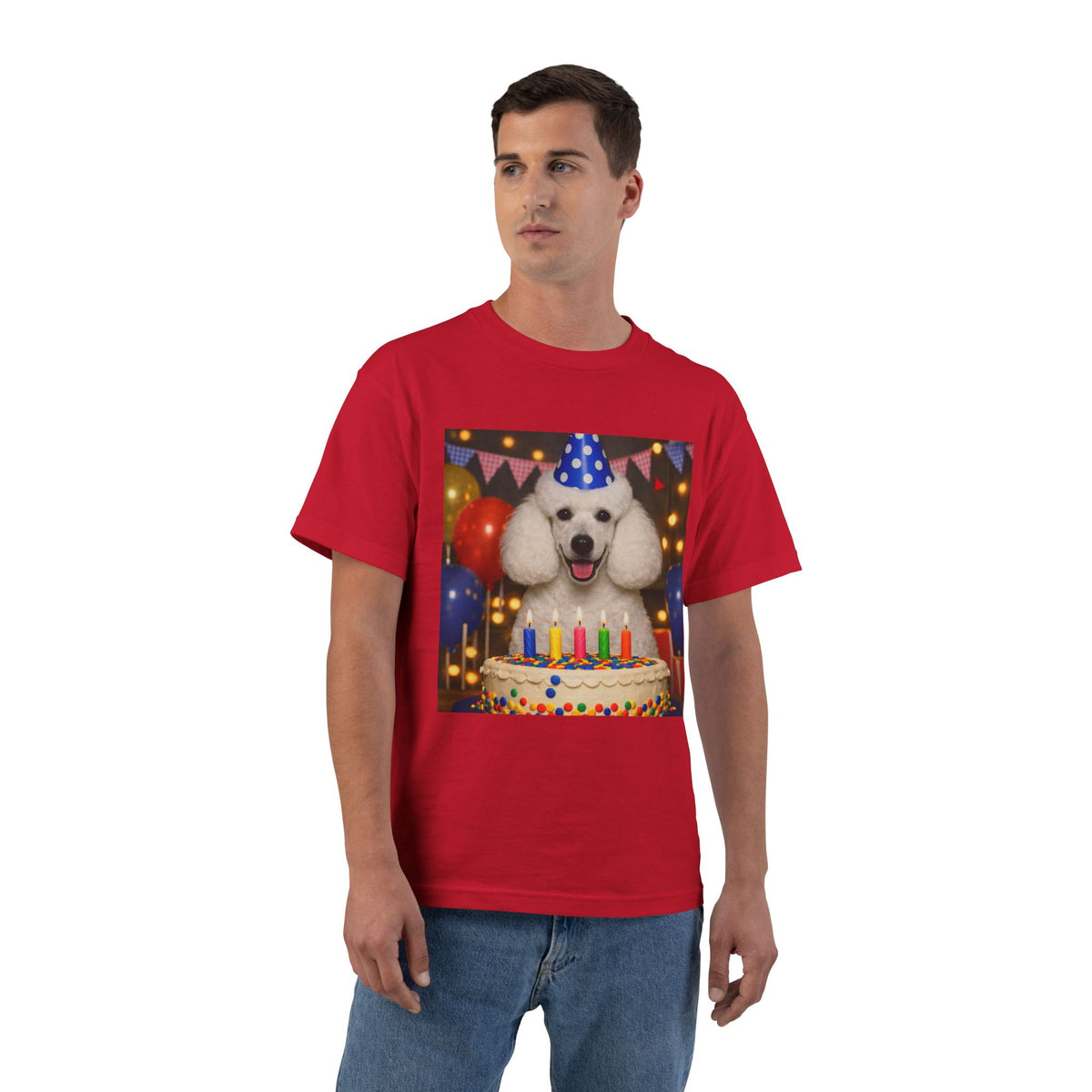 Birthday Buddy Poodle Men's Short-Sleeve Crewneck Tee