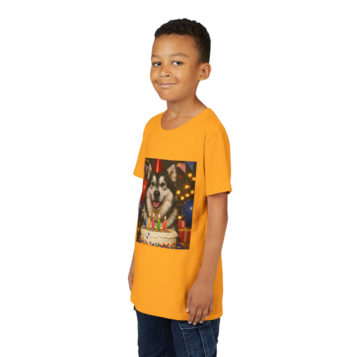 Birthday Buddy Malamute Youth Unisex Short Sleeve Crewneck Tee
