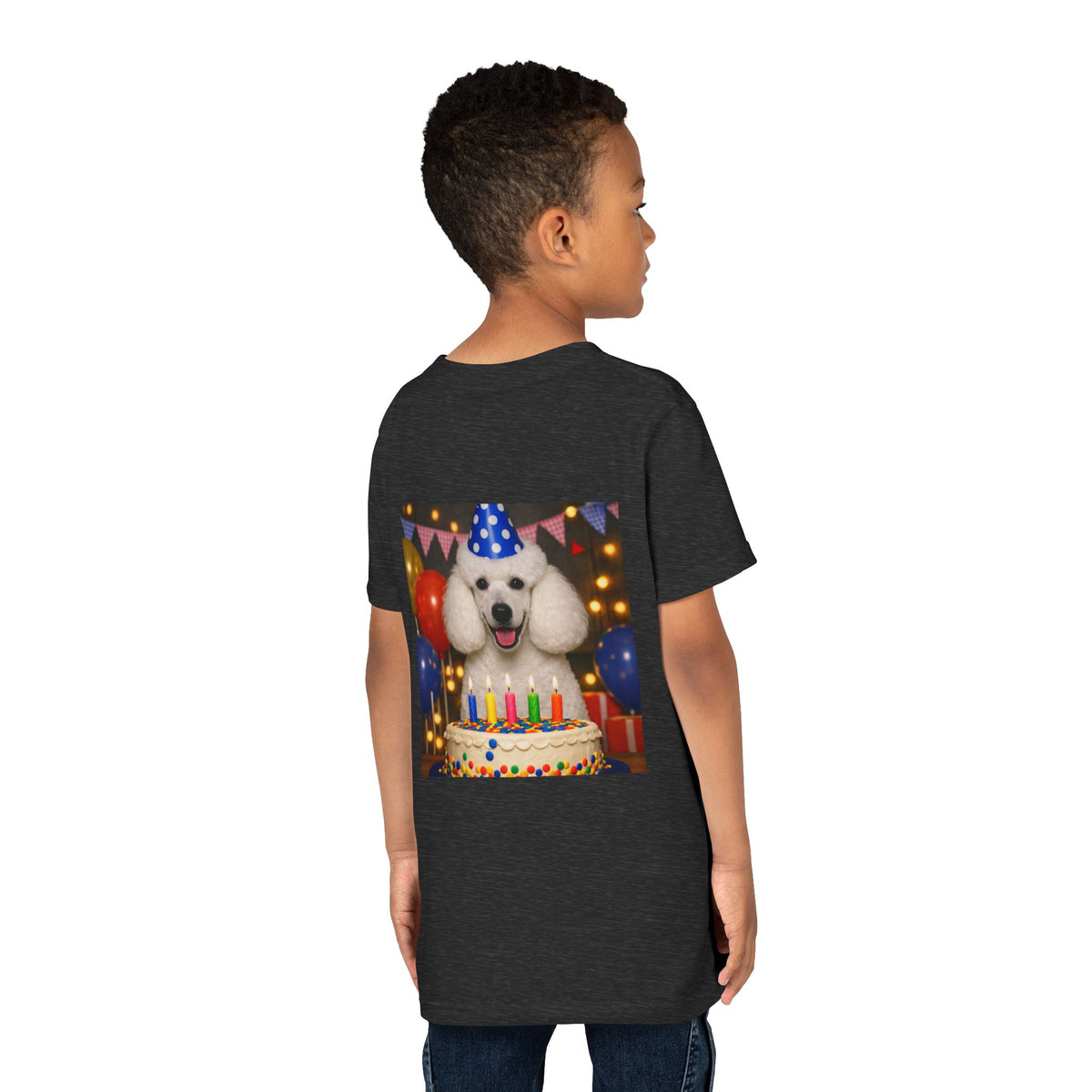 Birthday Buddy Poodle Youth Unisex Short Sleeve Crewneck Tee