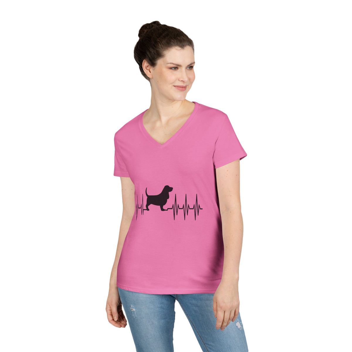 My Heart Beats For Bassets Women's V-Neck Tee