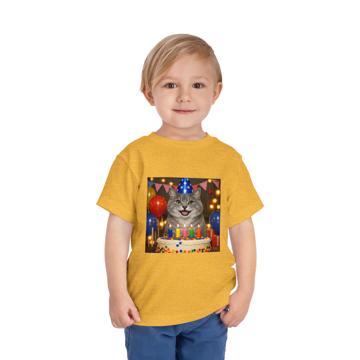 Birthday Buddy Cat Toddler Unisex Short Sleeve Crewneck Tee