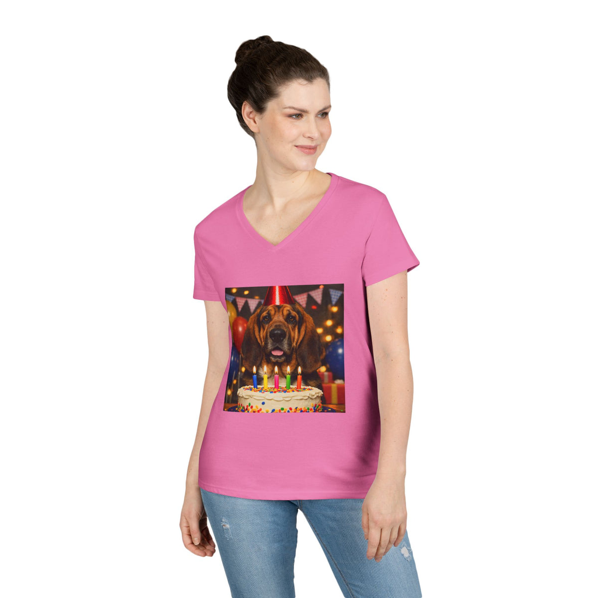 Birthday Buddy Bloodhound Women's V-Neck Tee