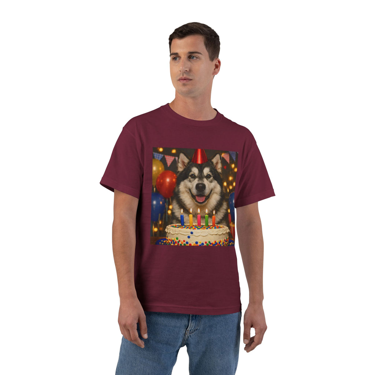 Birthday Buddy Malamute Men's Short-Sleeve Crewneck Tee