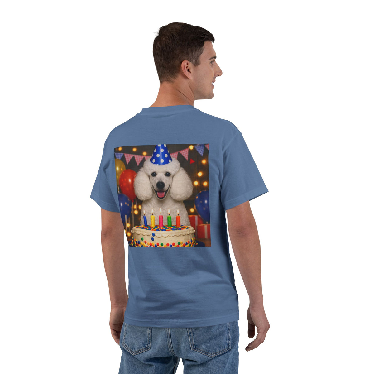 Birthday Buddy Poodle Men's Short-Sleeve Crewneck Tee