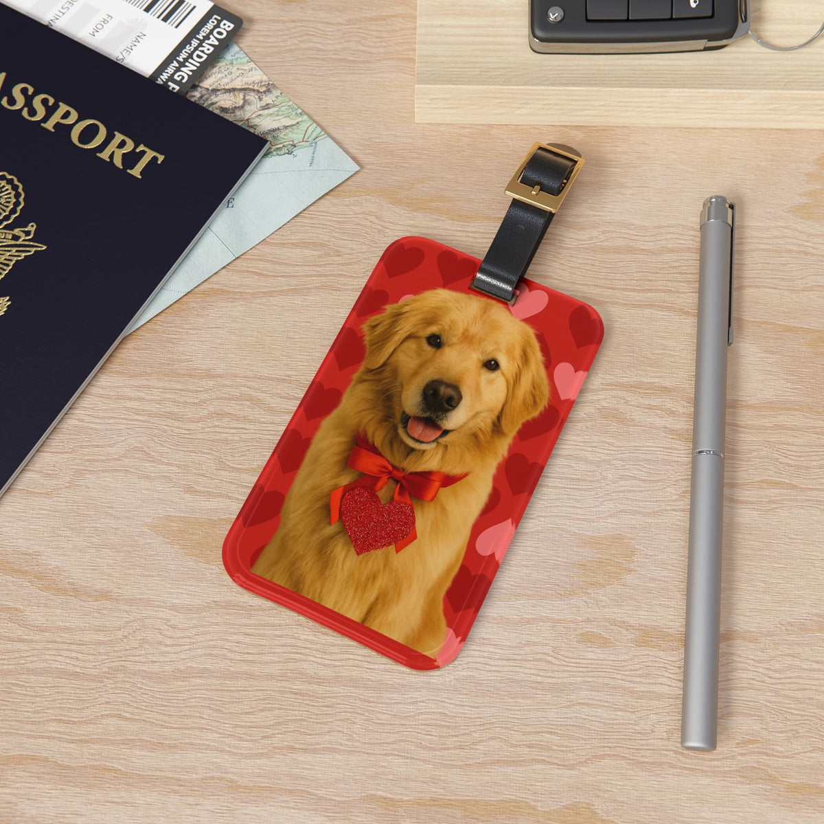 Cupid's Companion Golden Leather Strap Luggage Tag