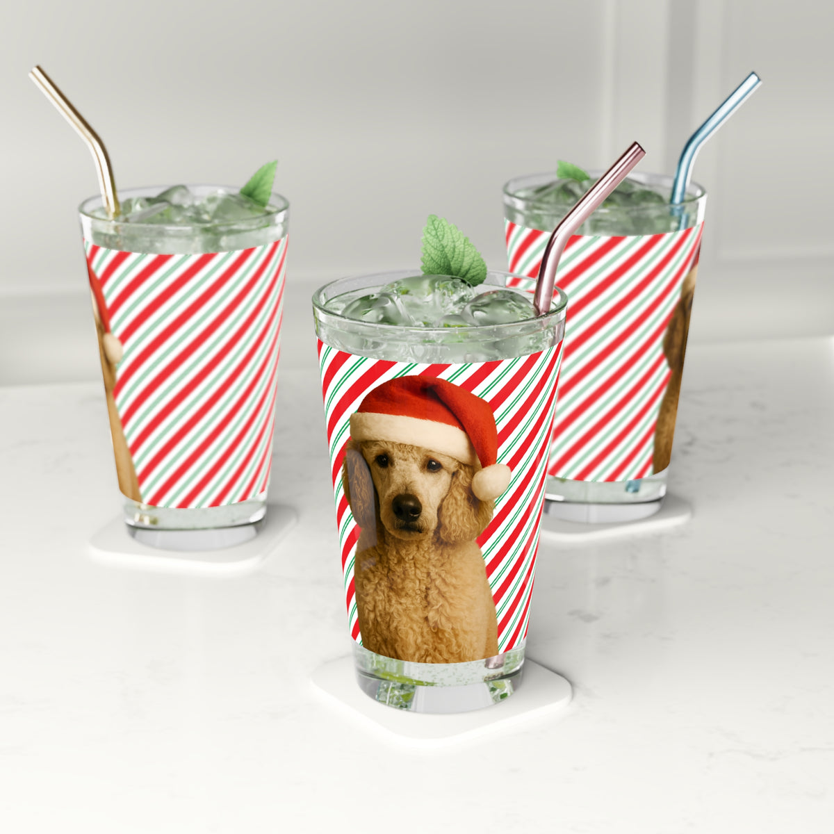 Santa Paws Poodle Drinking Glass