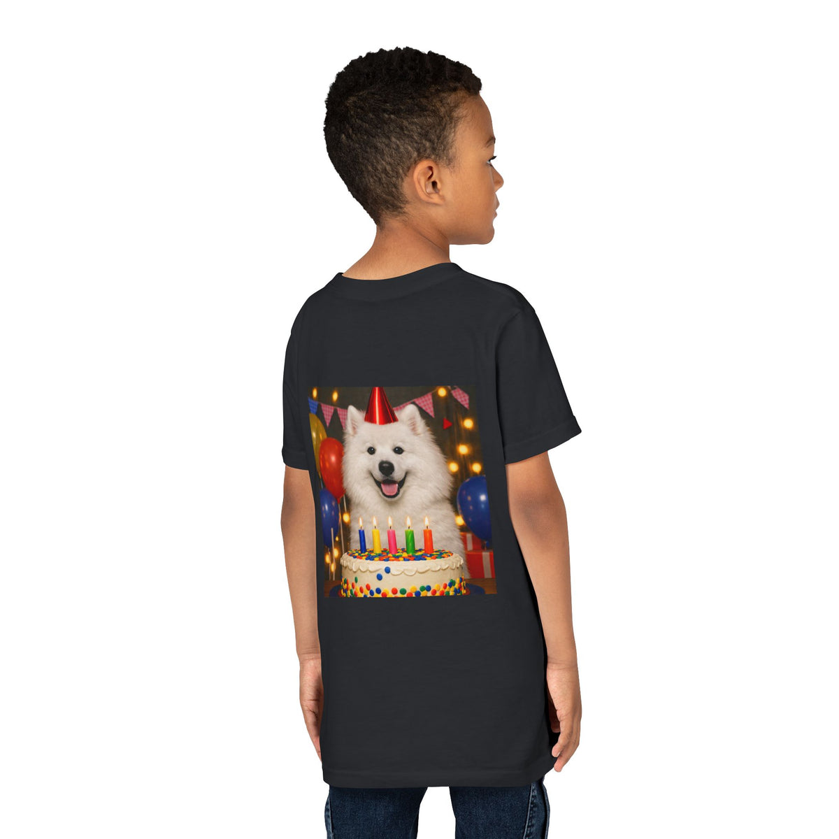 Birthday Buddy Samoyed Youth Unisex Short Sleeve Crewneck Tee