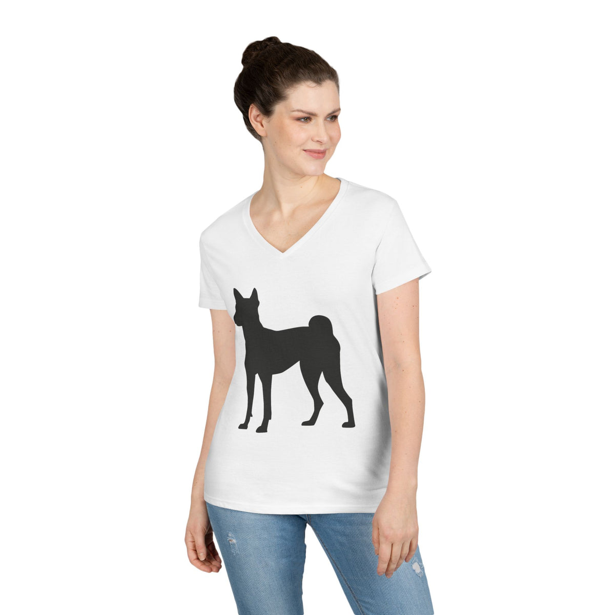 Basenji Silhouette Women's V-Neck Tee