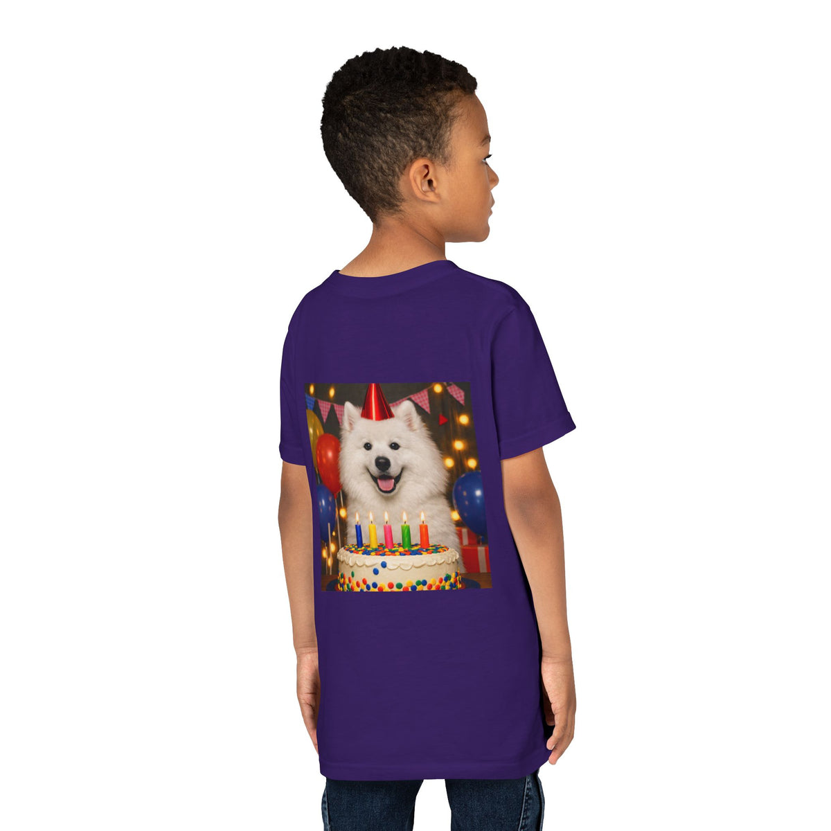 Birthday Buddy Samoyed Youth Unisex Short Sleeve Crewneck Tee