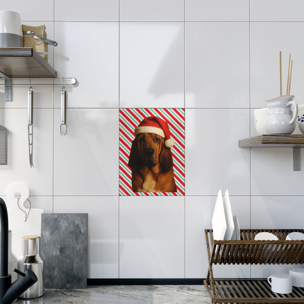 Santa Paws Bloodhound Ceramic Photo Tile