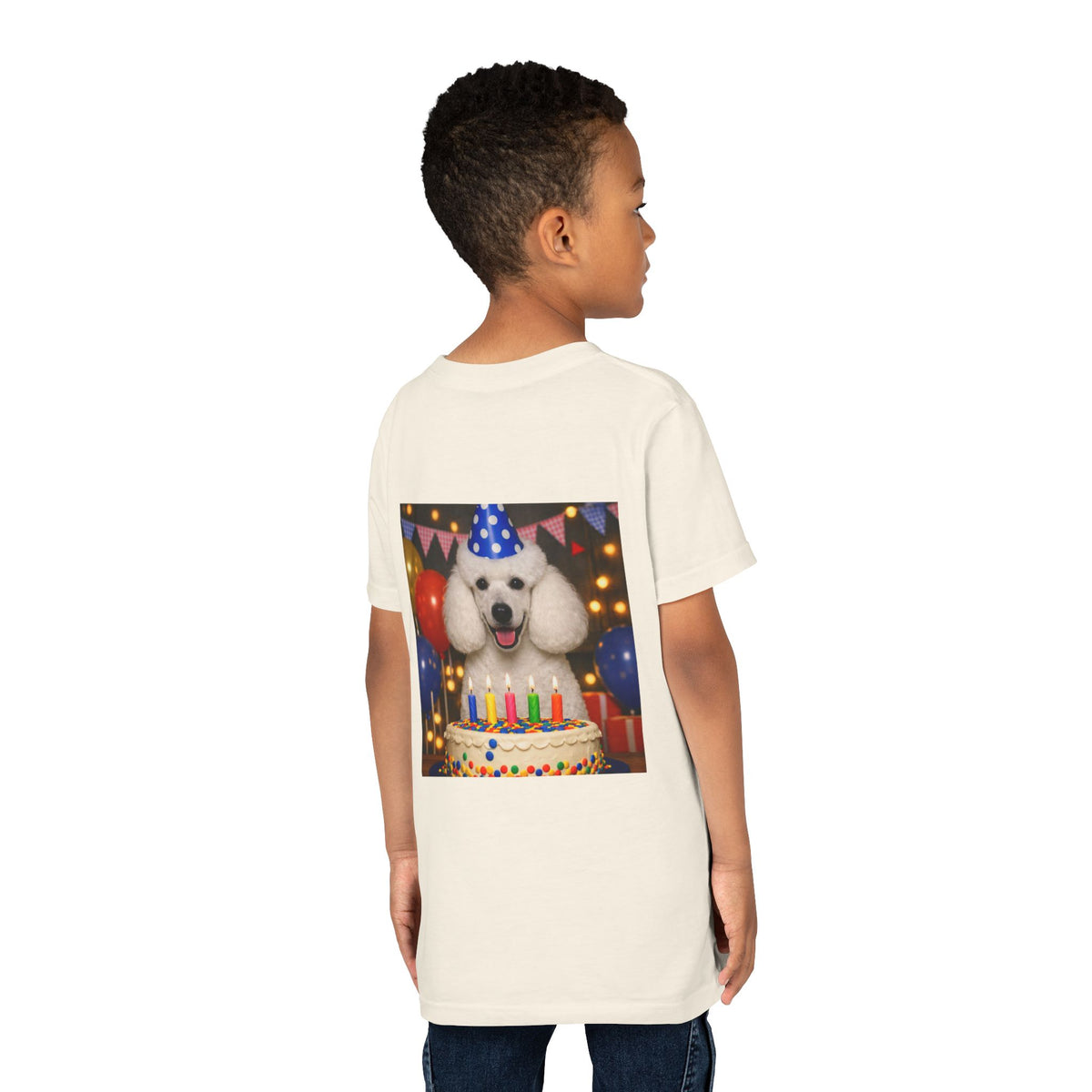 Birthday Buddy Poodle Youth Unisex Short Sleeve Crewneck Tee