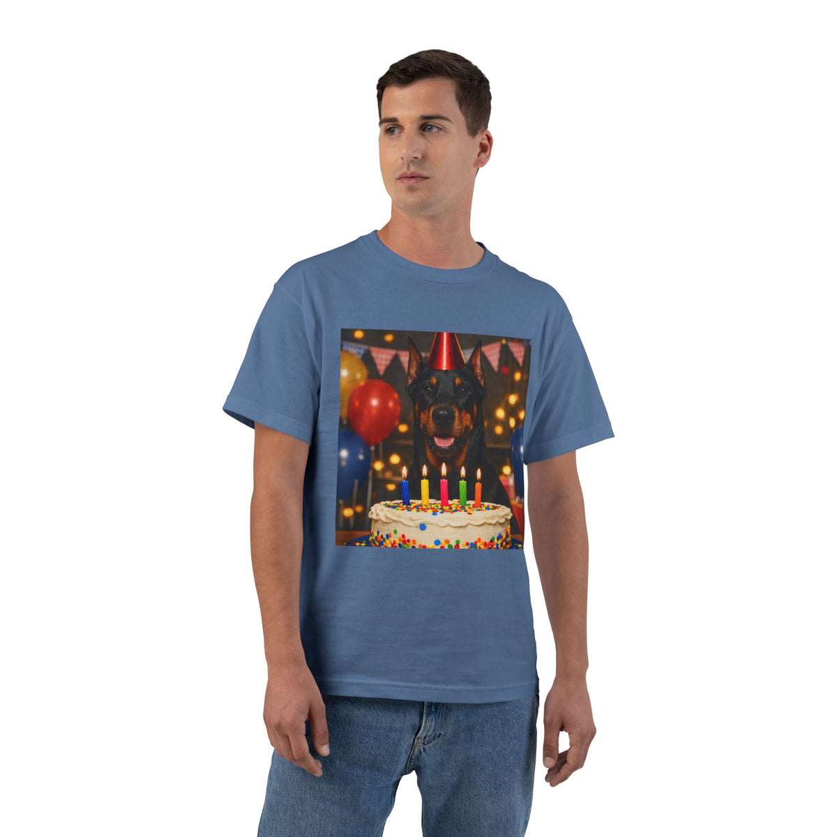 Birthday Buddy Doberman Men's Short-Sleeve Crewneck Tee