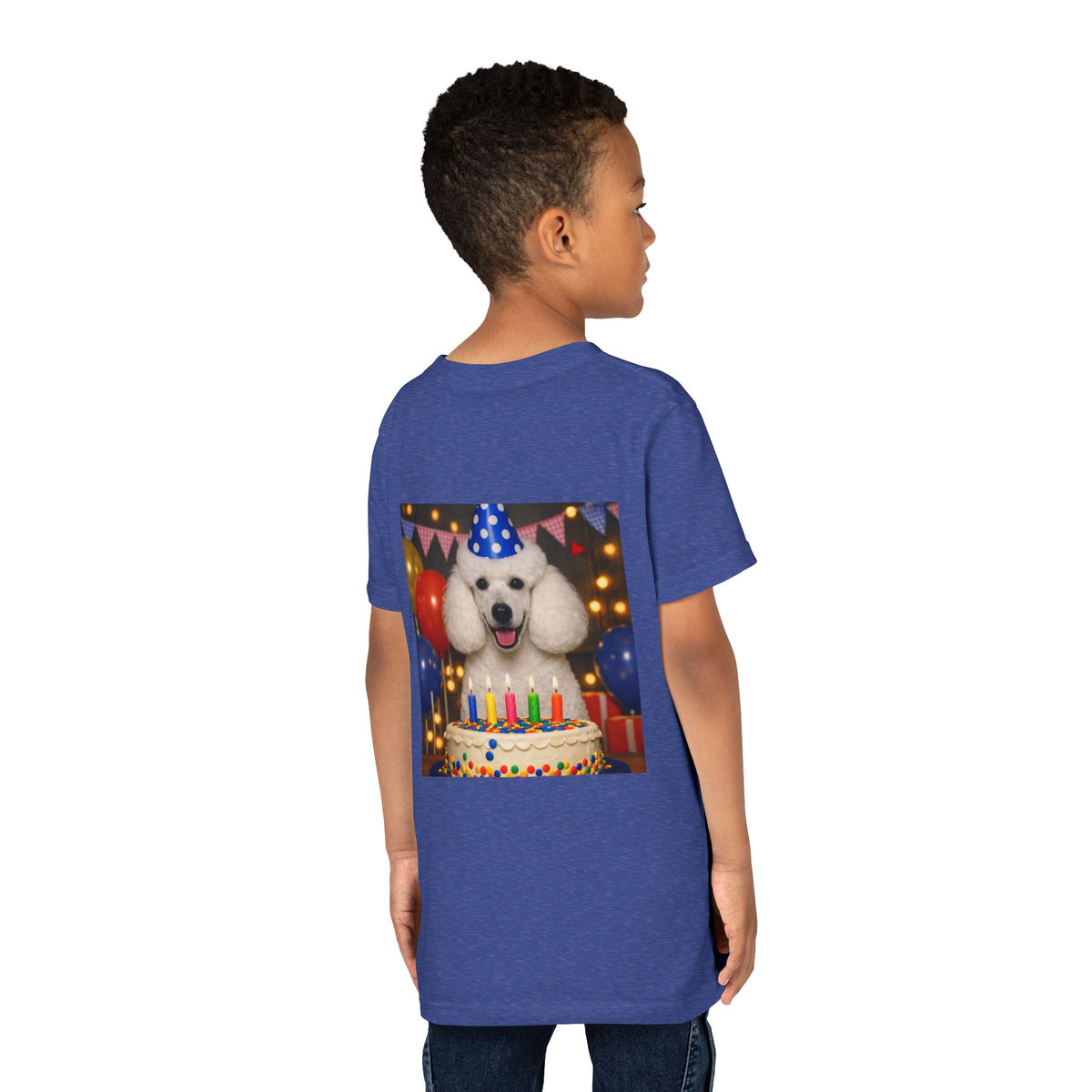 Birthday Buddy Poodle Youth Unisex Short Sleeve Crewneck Tee