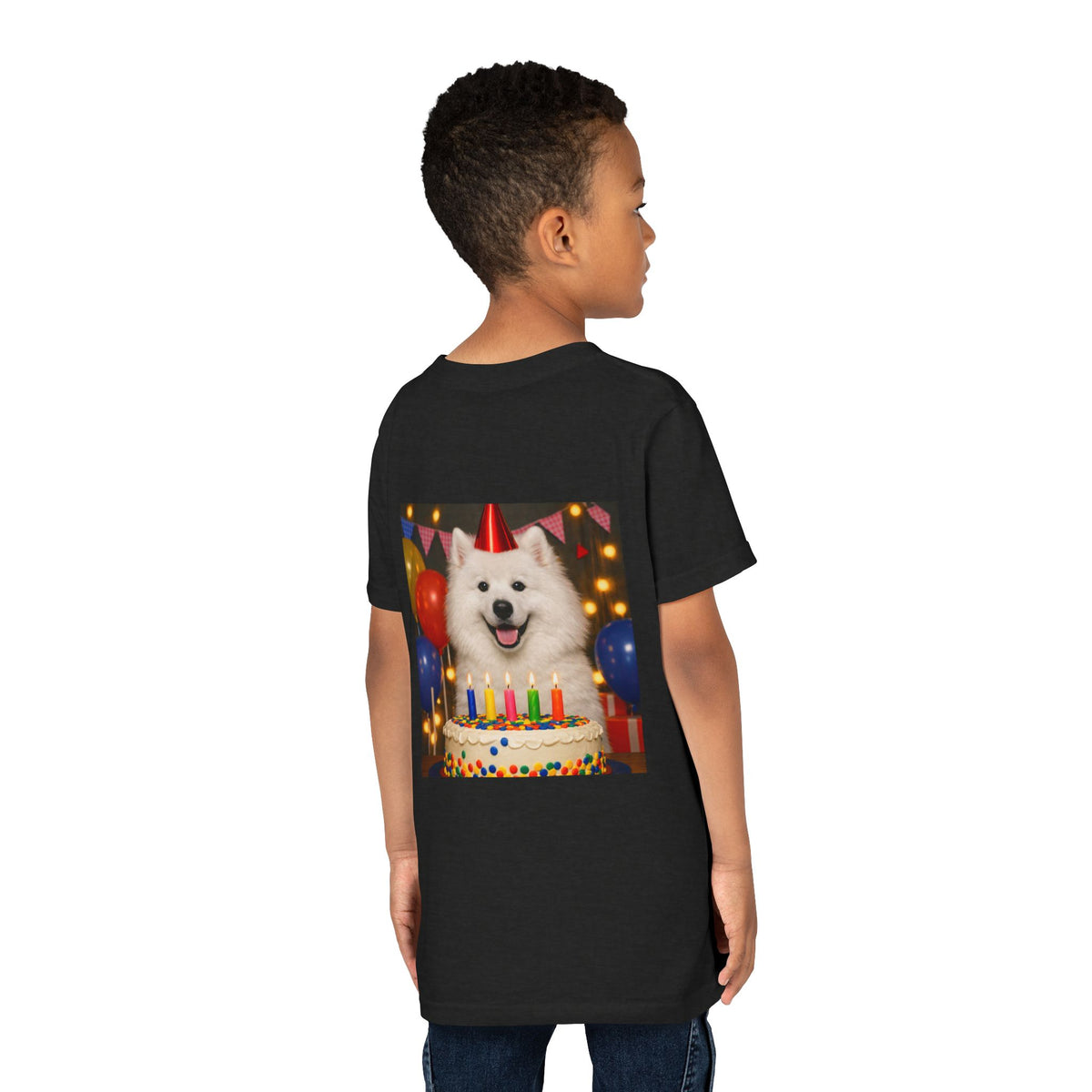 Birthday Buddy Samoyed Youth Unisex Short Sleeve Crewneck Tee