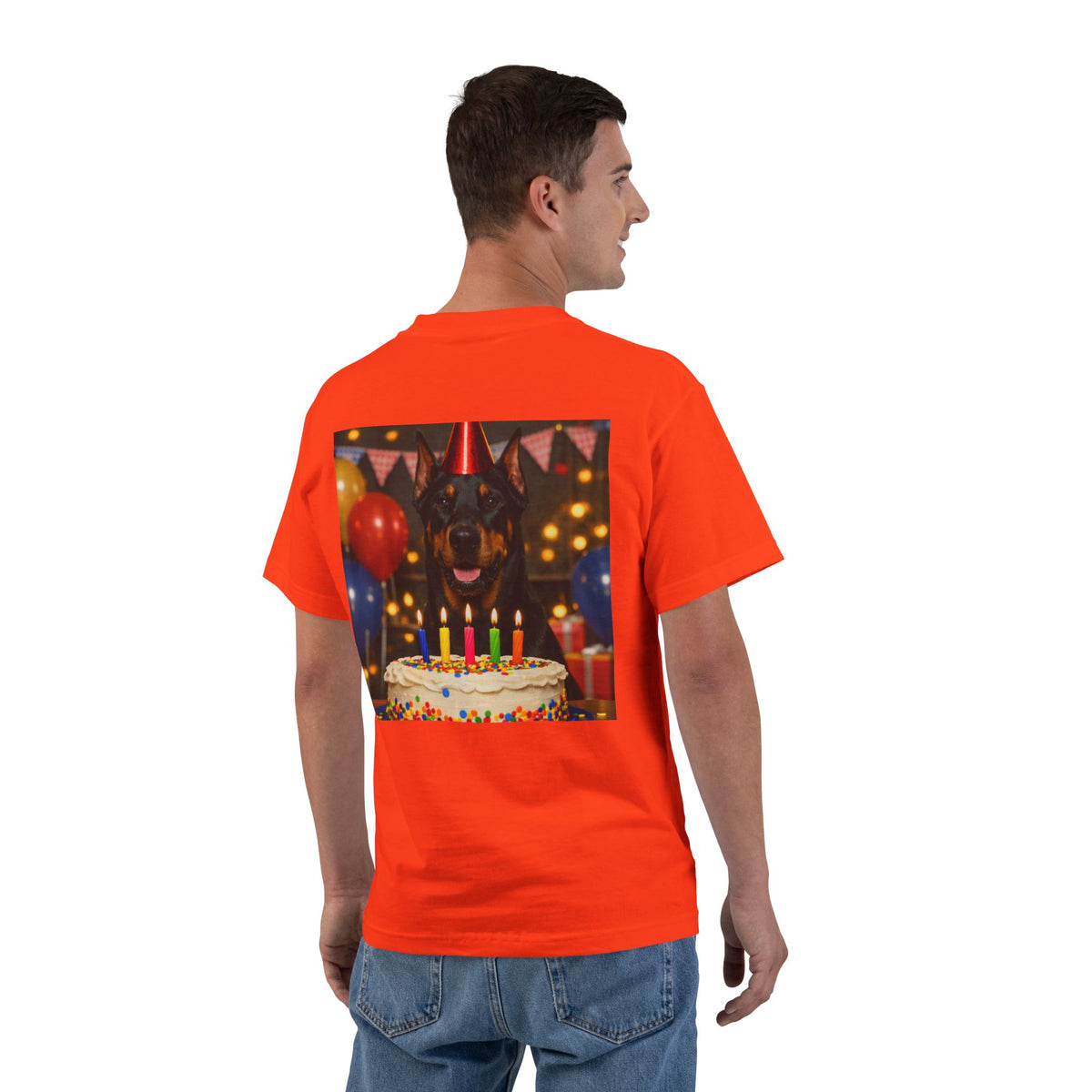 Birthday Buddy Doberman Men's Short-Sleeve Crewneck Tee