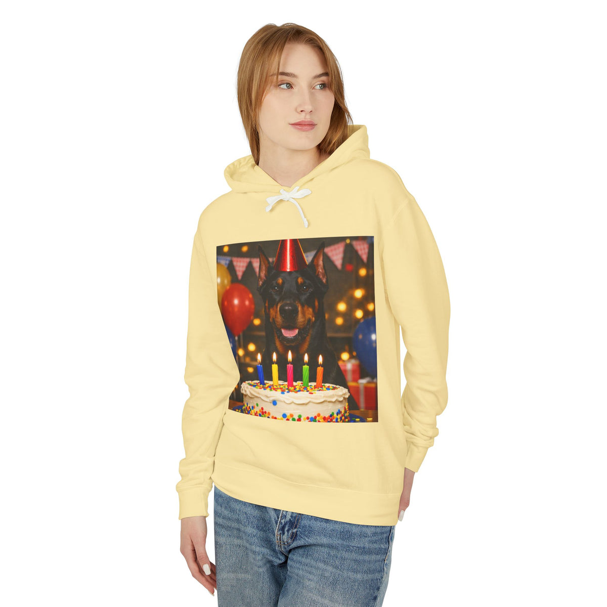 Birthday Buddy Doberman Unisex Lightweight Hoodie