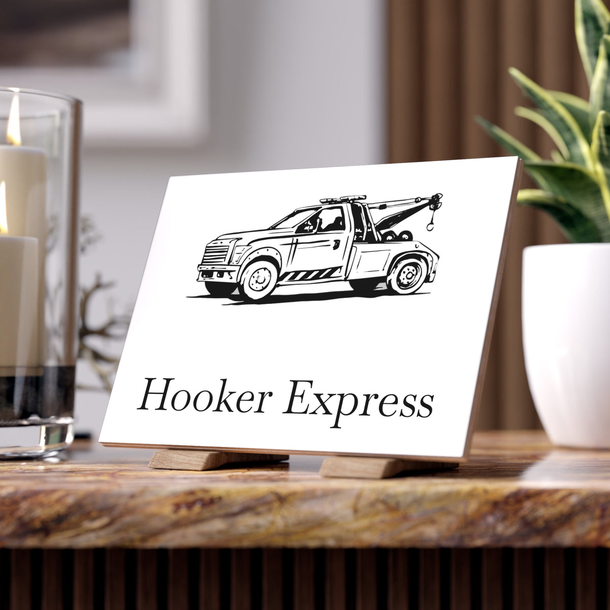 H**ker Express Wheel Lift Tow Truck Ceramic Photo Tile