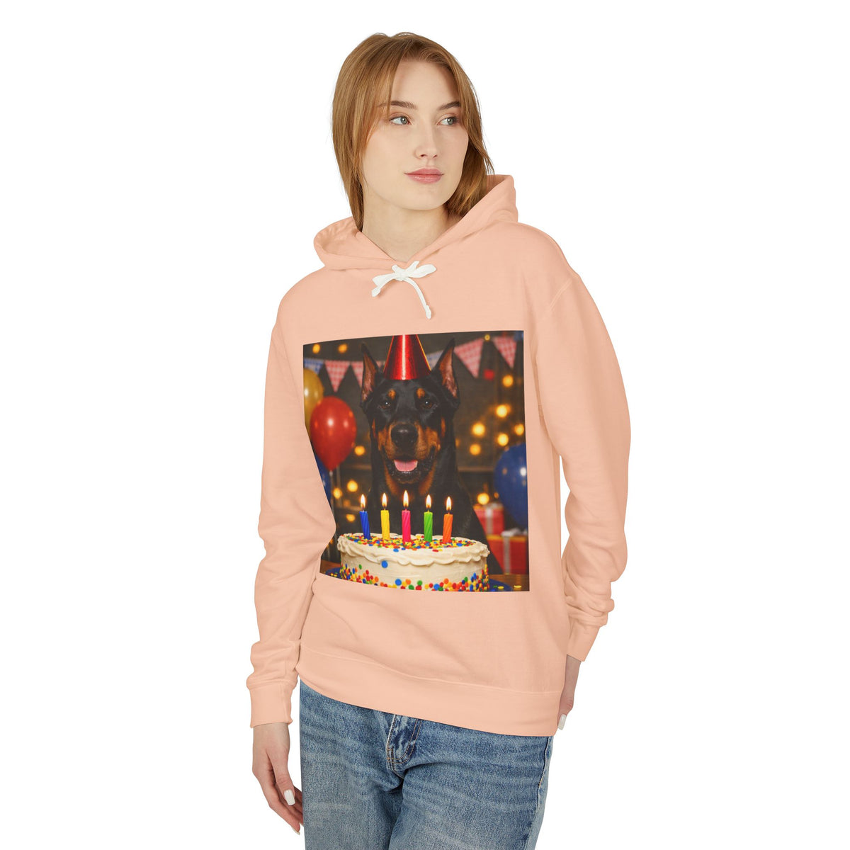 Birthday Buddy Doberman Unisex Lightweight Hoodie