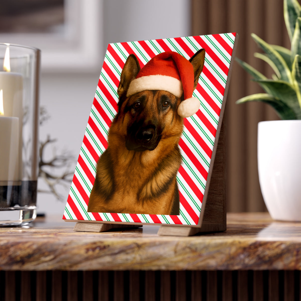 Santa Paws German Shepherd Ceramic Photo Tile