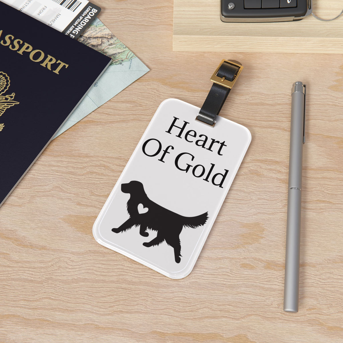 Heart Of Gold Leather Strap Luggage Tag