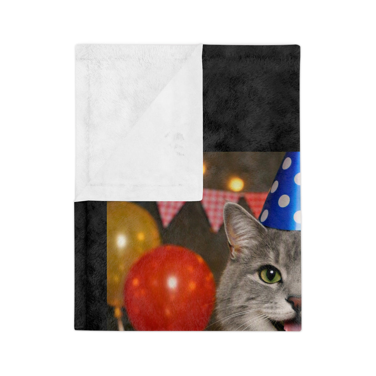 Birthday Buddy Cat Velveteen Microfiber Blanket