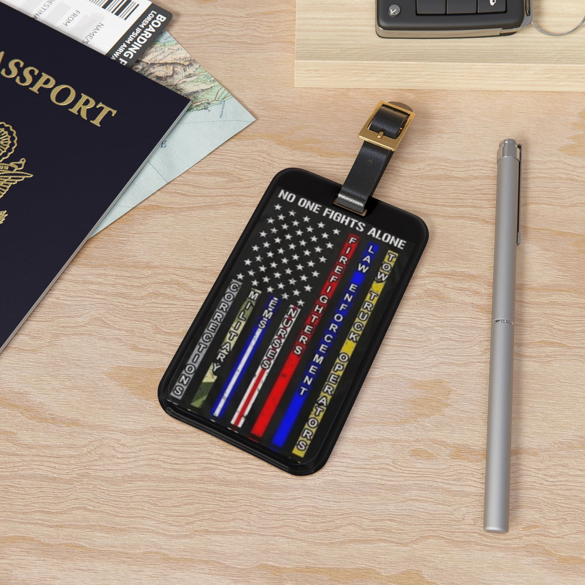 No One Fights Alone Leather Strap Luggage Tag