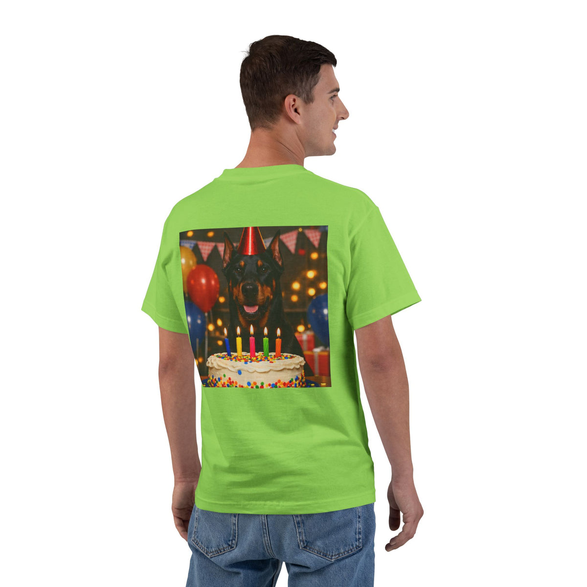 Birthday Buddy Doberman Men's Short-Sleeve Crewneck Tee