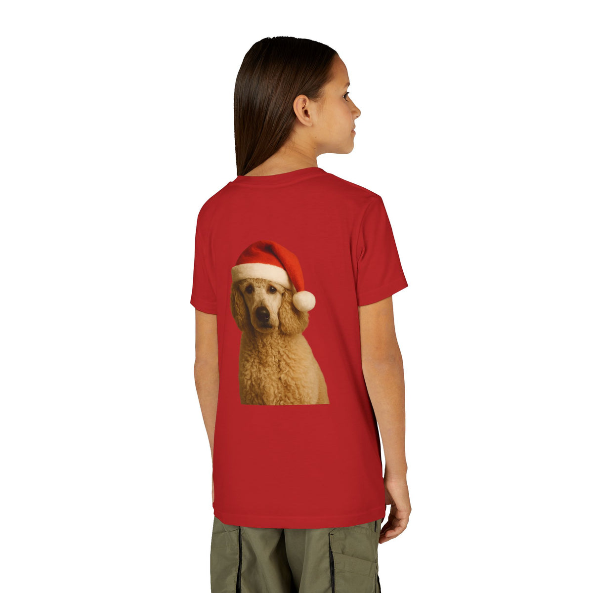 Santa Paws Poodle Youth Unisex Short Sleeve Crewneck Tee