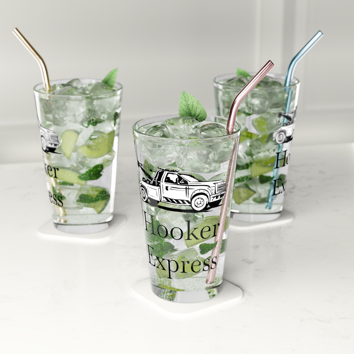 H**ker Express Wheel Lift Tow Truck Drinking Glass