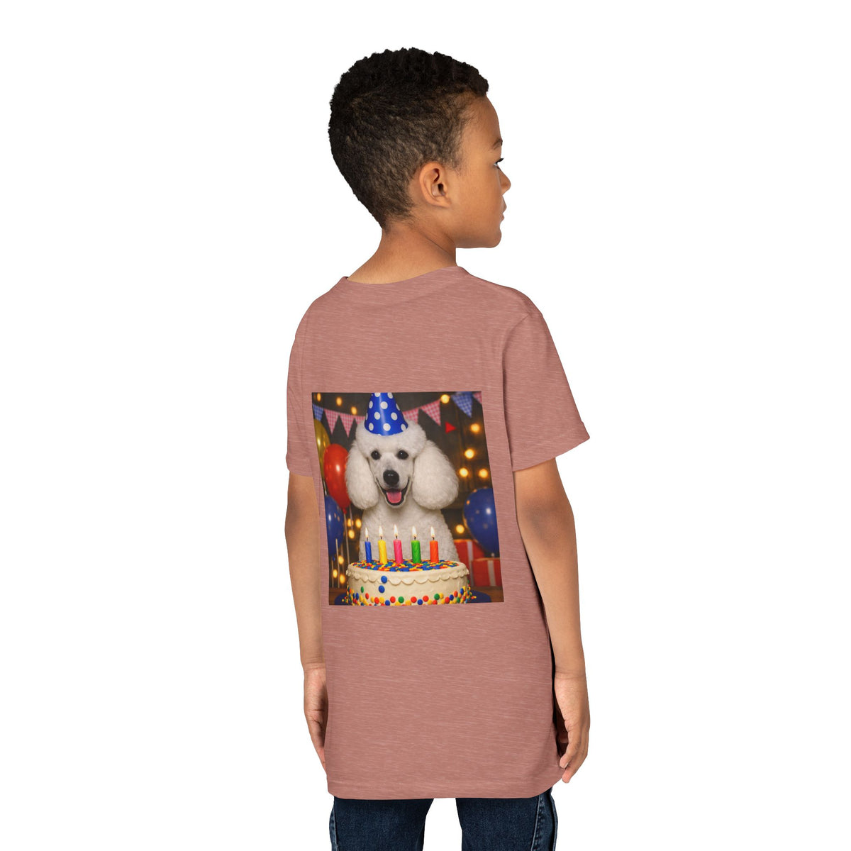 Birthday Buddy Poodle Youth Unisex Short Sleeve Crewneck Tee
