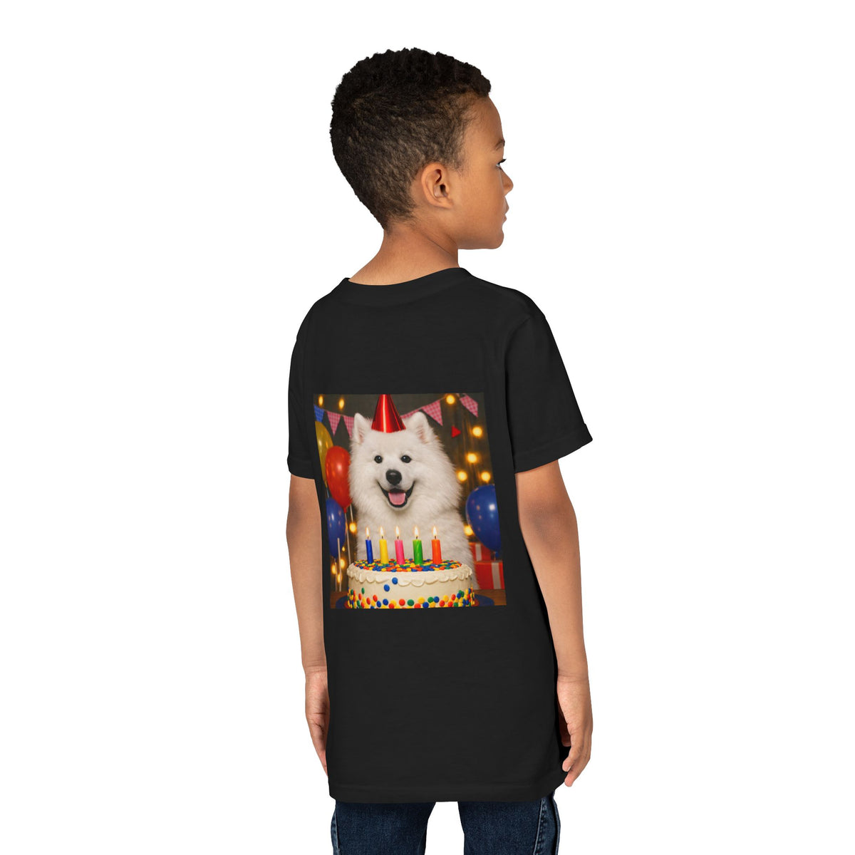 Birthday Buddy Samoyed Youth Unisex Short Sleeve Crewneck Tee