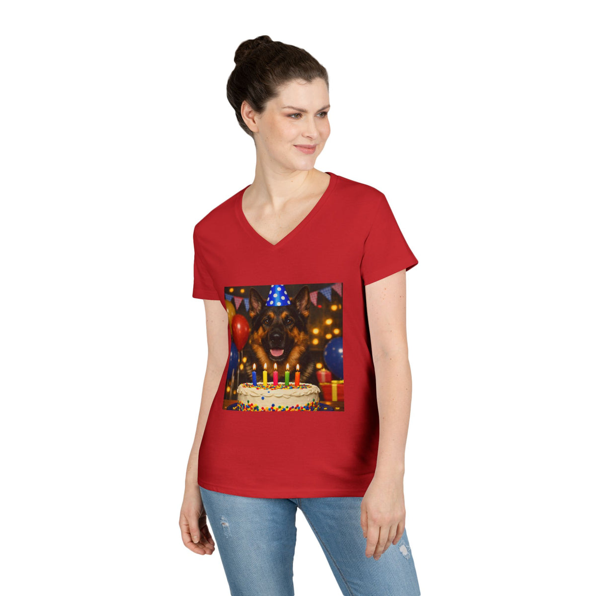 Birthday Buddy German Shepherd Women's V-Neck Tee