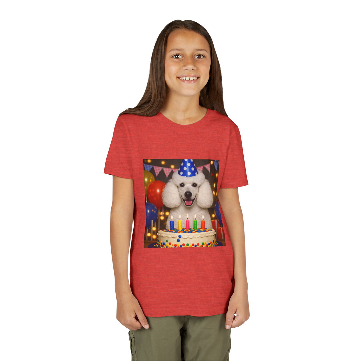 Birthday Buddy Poodle Youth Unisex Short Sleeve Crewneck Tee