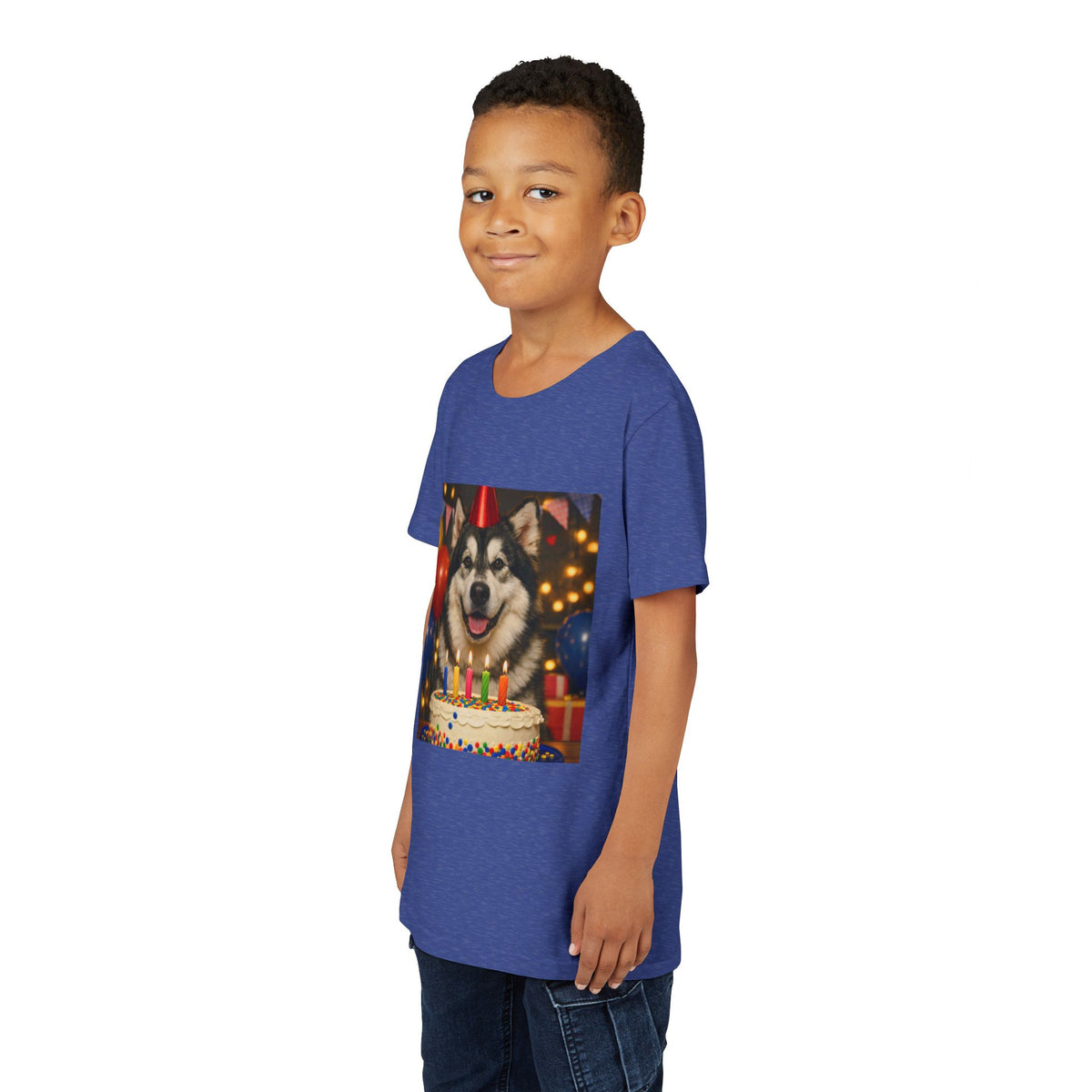 Birthday Buddy Malamute Youth Unisex Short Sleeve Crewneck Tee