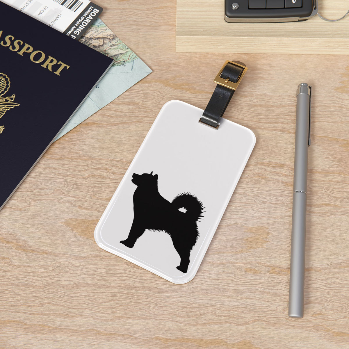 Malamute Silhouette Leather Strap Luggage Tag