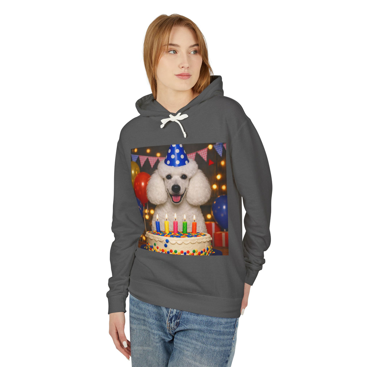 Birthday Buddy Poodle Unisex Lightweight Hoodie
