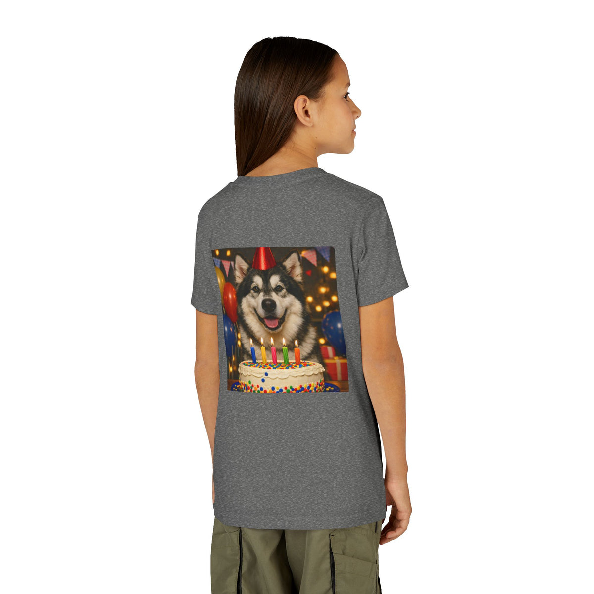 Birthday Buddy Malamute Youth Unisex Short Sleeve Crewneck Tee