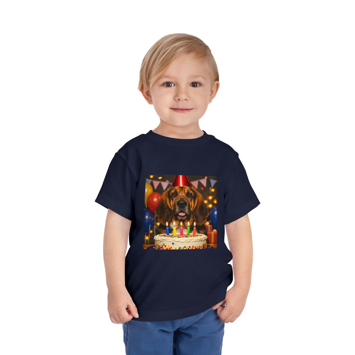 Birthday Buddy Bloodhound Toddler Unisex Short Sleeve Crewneck Tee