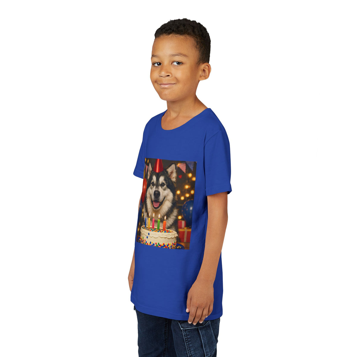 Birthday Buddy Malamute Youth Unisex Short Sleeve Crewneck Tee