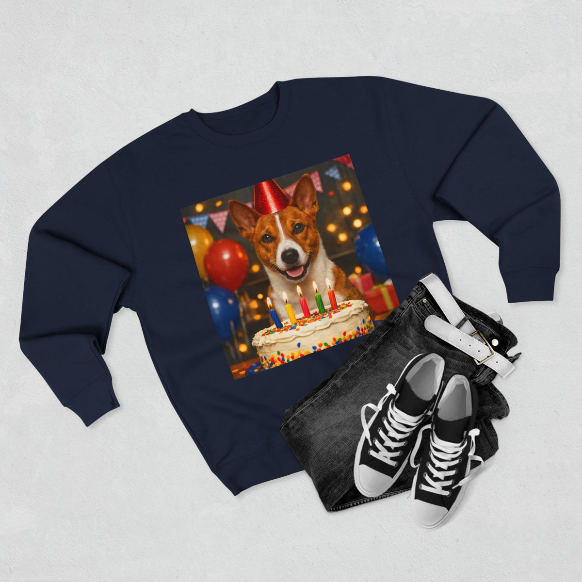 Birthday Buddy Basenji Unisex Crewneck Sweatshirt