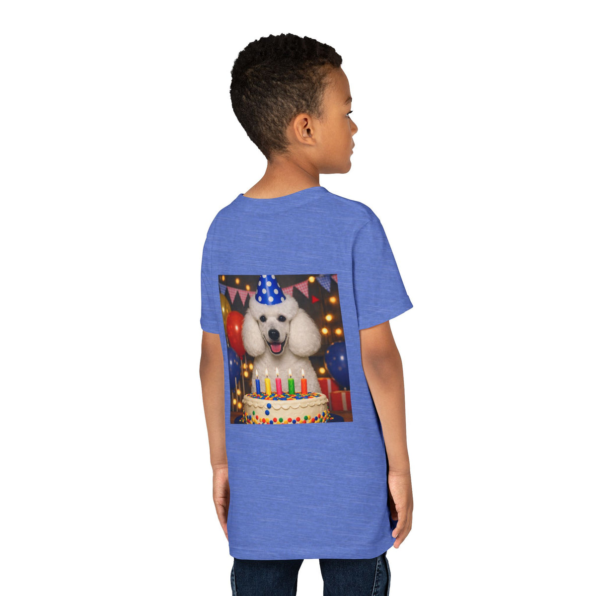 Birthday Buddy Poodle Youth Unisex Short Sleeve Crewneck Tee