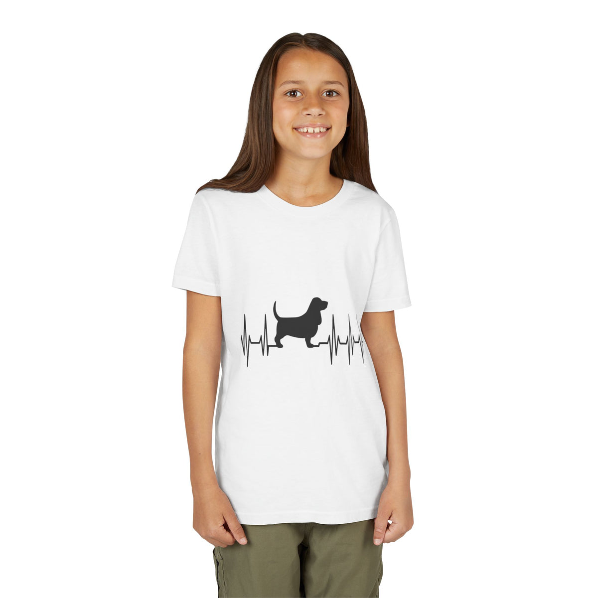 My Heart Beats For Bassets Youth Unisex Short Sleeve Crewneck Tee