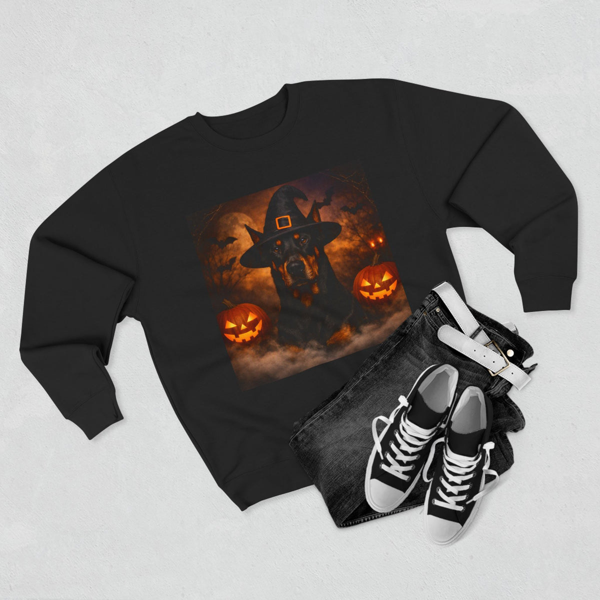 Witch Hat Pack Doberman Unisex Crewneck Sweatshirt